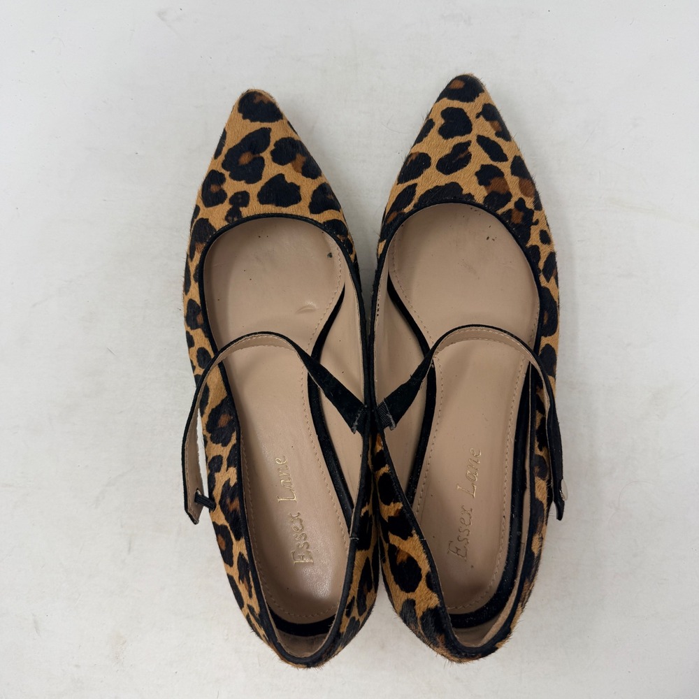 Essex Lane Leopard Print Calf Hair Mary Jane Point Toe Flats Gold Heel Size 6.5 - Picture 9 of 12